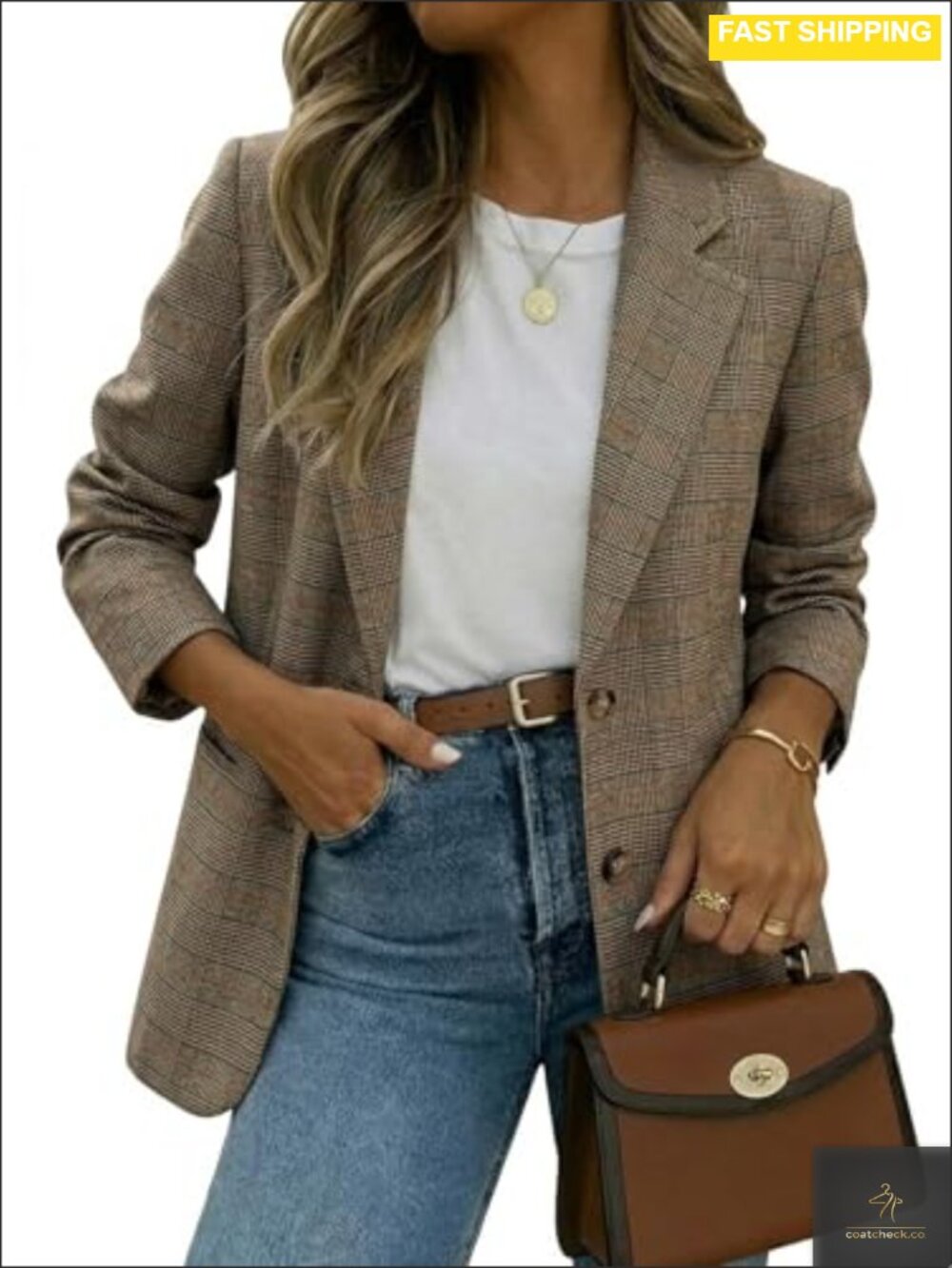 Oversize Plaid Blazer Lightweight Business Casual Lined Jacket